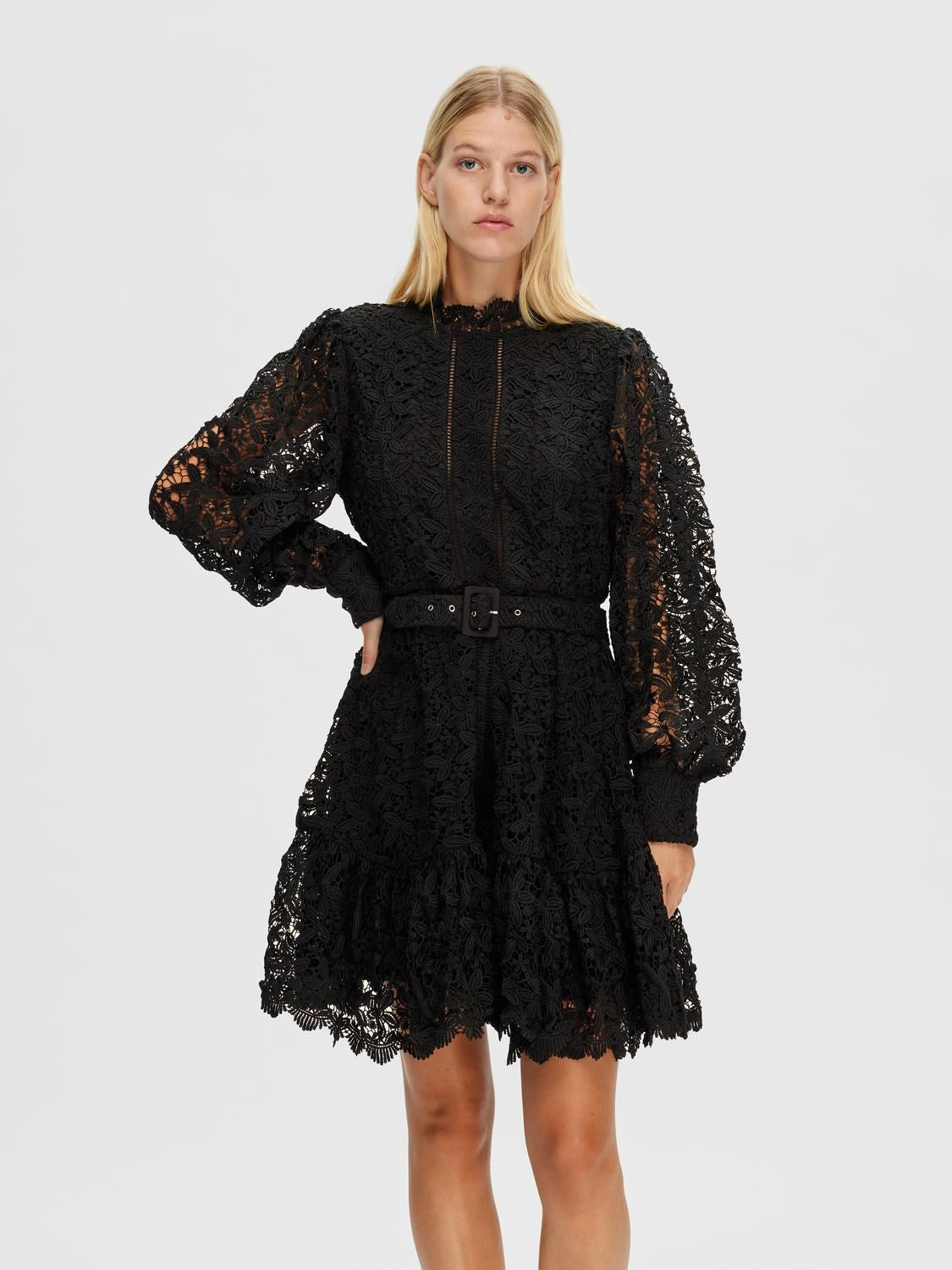 Silja Ls Embroidery Short Dress Solid - Black
