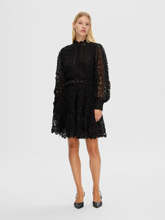 Silja Ls Embroidery Short Dress Solid - Black