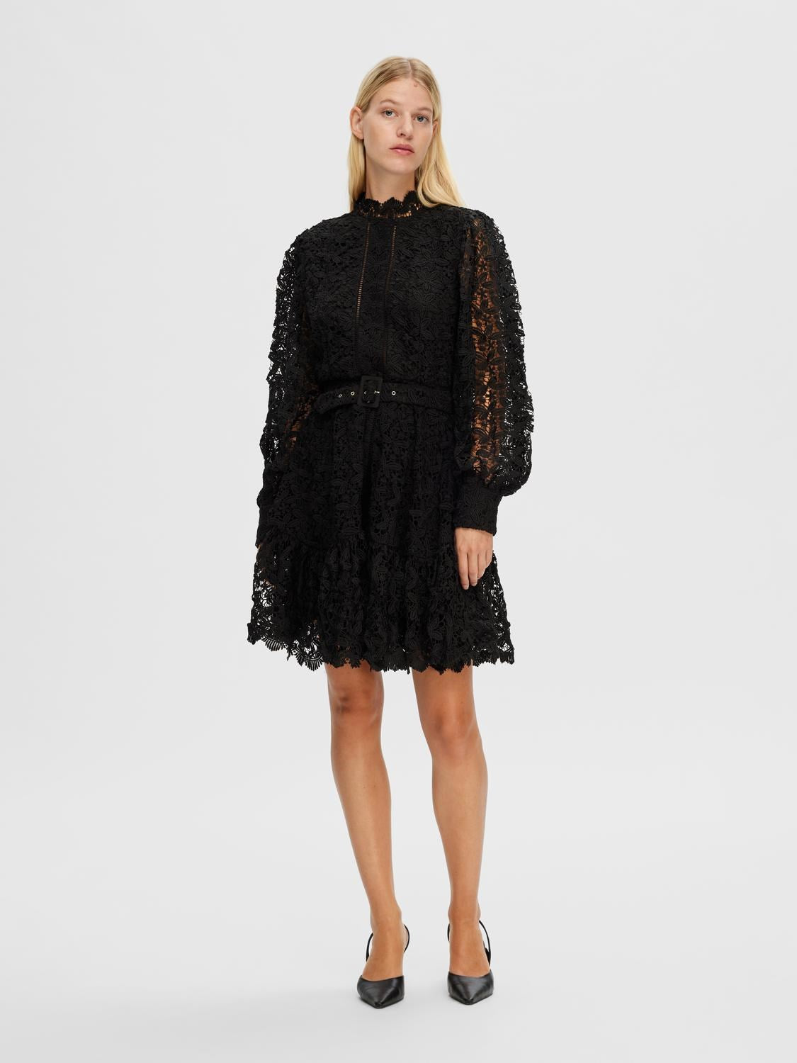 Silja Ls Embroidery Short Dress Solid - Black