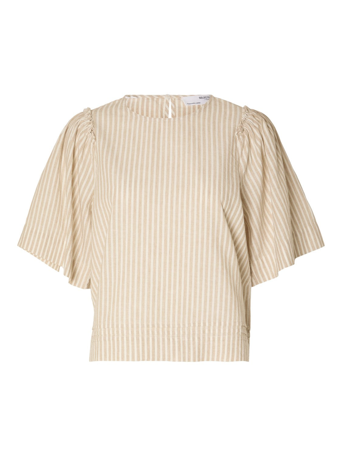 Hillie 2/4 Striped Linen Top B - Snow White Humus