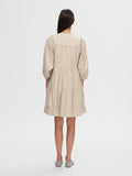 Hillie 3/4 Striped Short Linen Dress - Snow White Humus