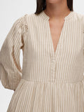 Hillie 3/4 Striped Short Linen Dress - Snow White Humus