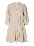 Hillie 3/4 Striped Short Linen Dress - Snow White Humus