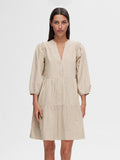 Hillie 3/4 Striped Short Linen Dress - Snow White Humus