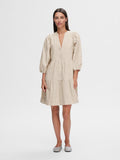 Hillie 3/4 Striped Short Linen Dress - Snow White Humus