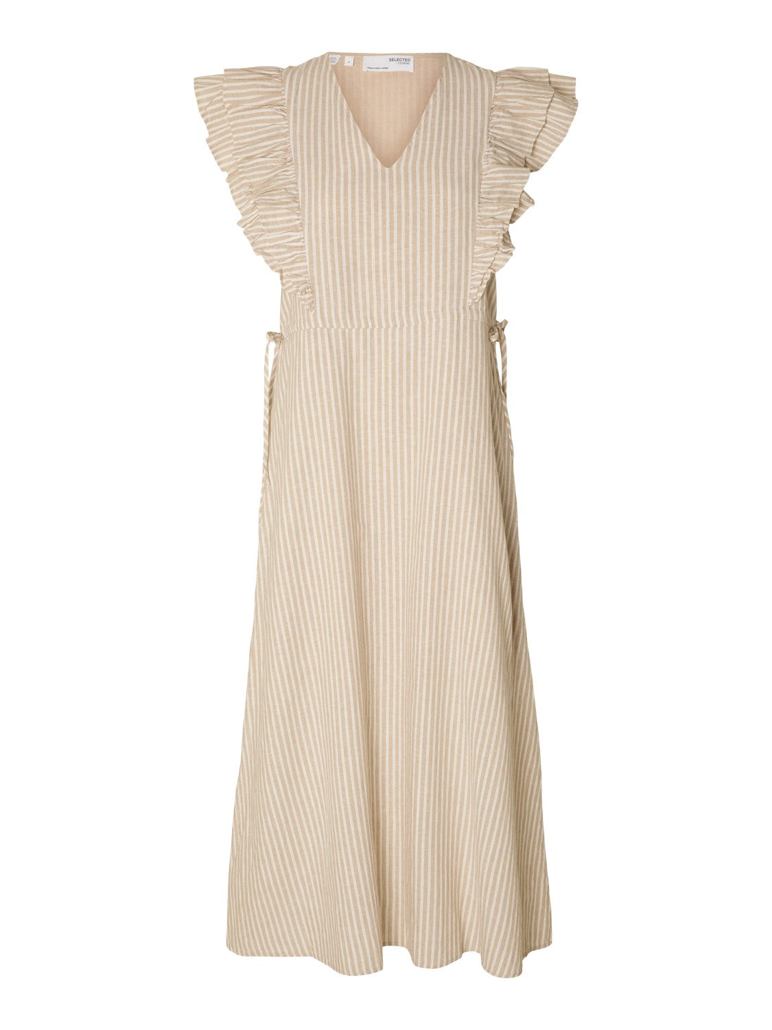 Hillie Ss Striped Ankle Linen Dress B - Snow White Humus