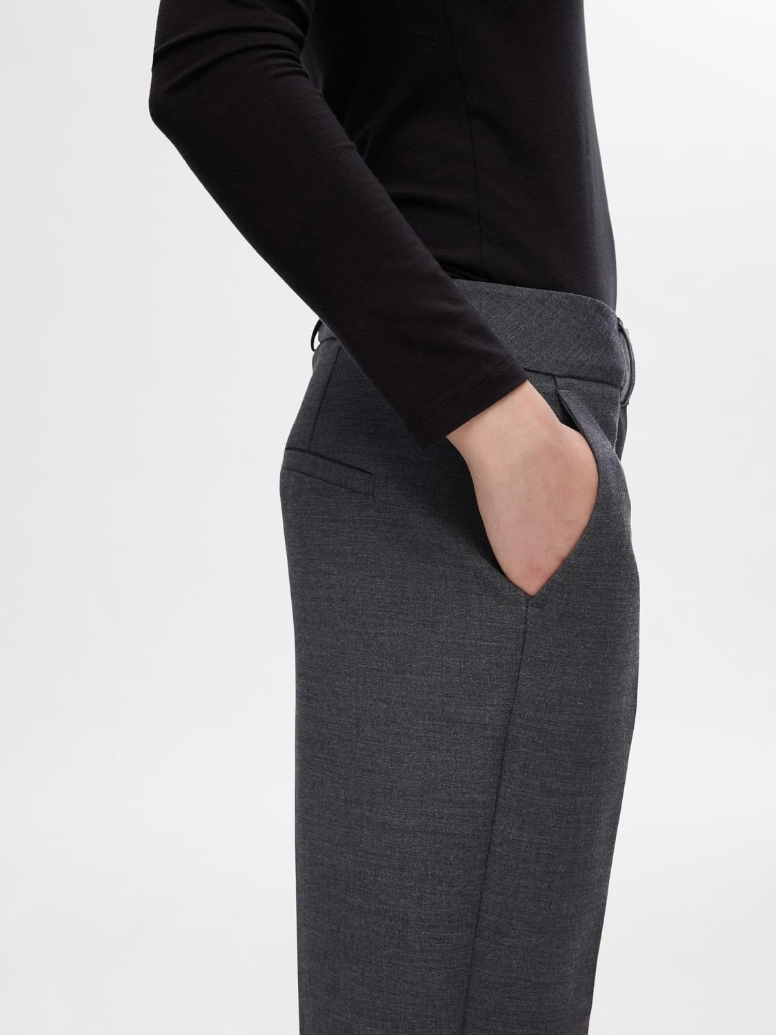 Selected Femme Rita-Ria MW Crop Pant - Dark Grey Melange