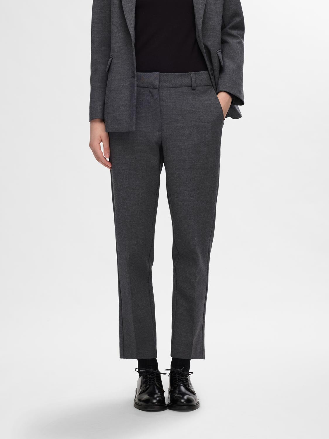 Selected Femme Rita-Ria MW Crop Pant - Dark Grey Melange