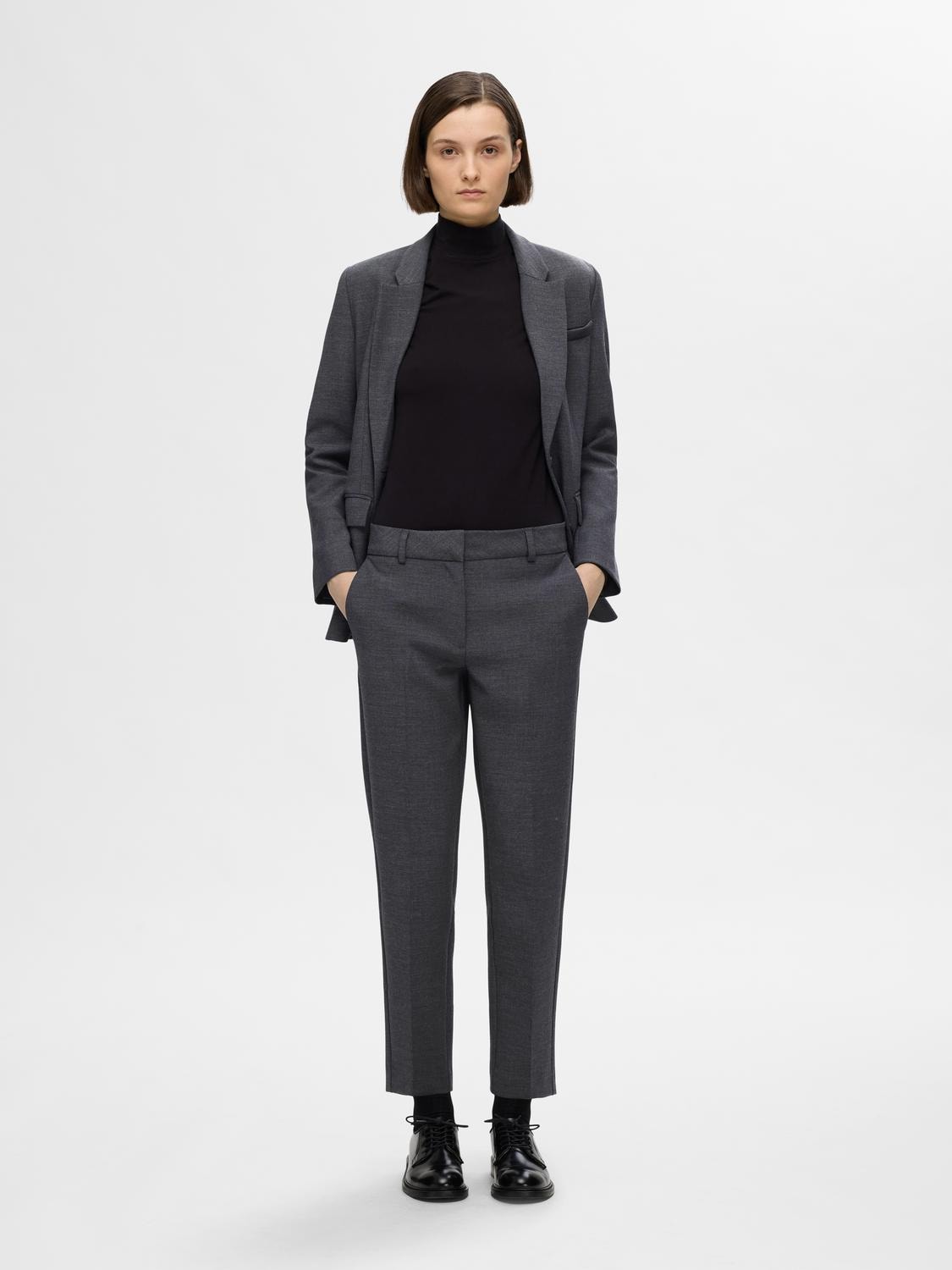 Selected Femme Rita-Ria MW Crop Pant - Dark Grey Melange