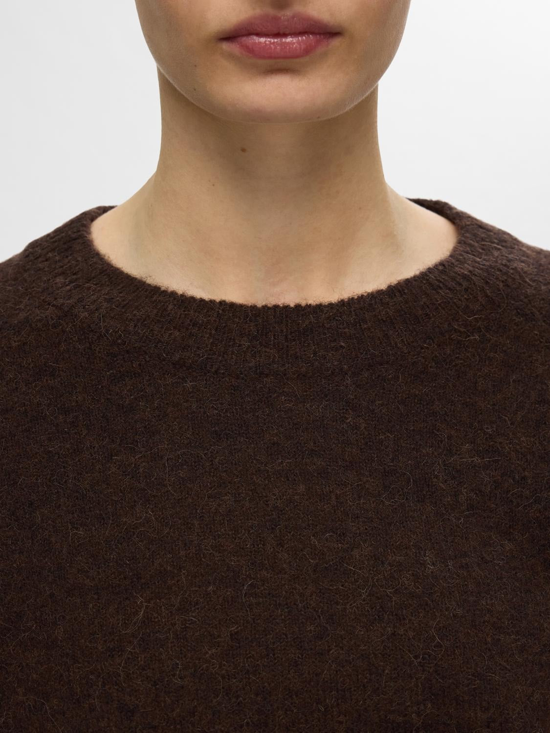 Lulu Ls Knit O-Neck - Coffee Bean Melange