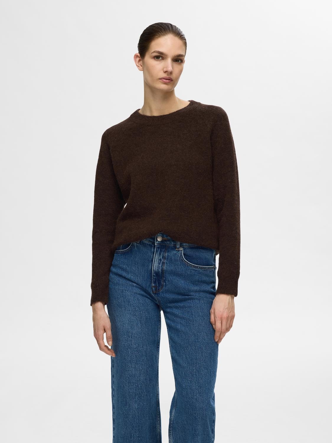 Lulu Ls Knit O-Neck - Coffee Bean Melange