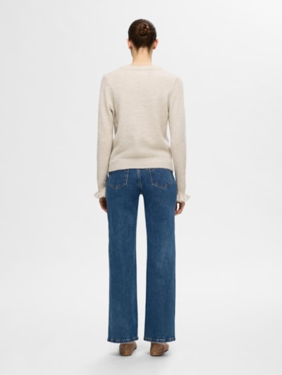 Lulu Ls Knit Frill Cuff O-Neck - Birch Melange