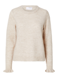 Lulu Ls Knit Frill Cuff O-Neck - Birch Melange