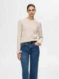 Lulu Ls Knit Frill Cuff O-Neck - Birch Melange