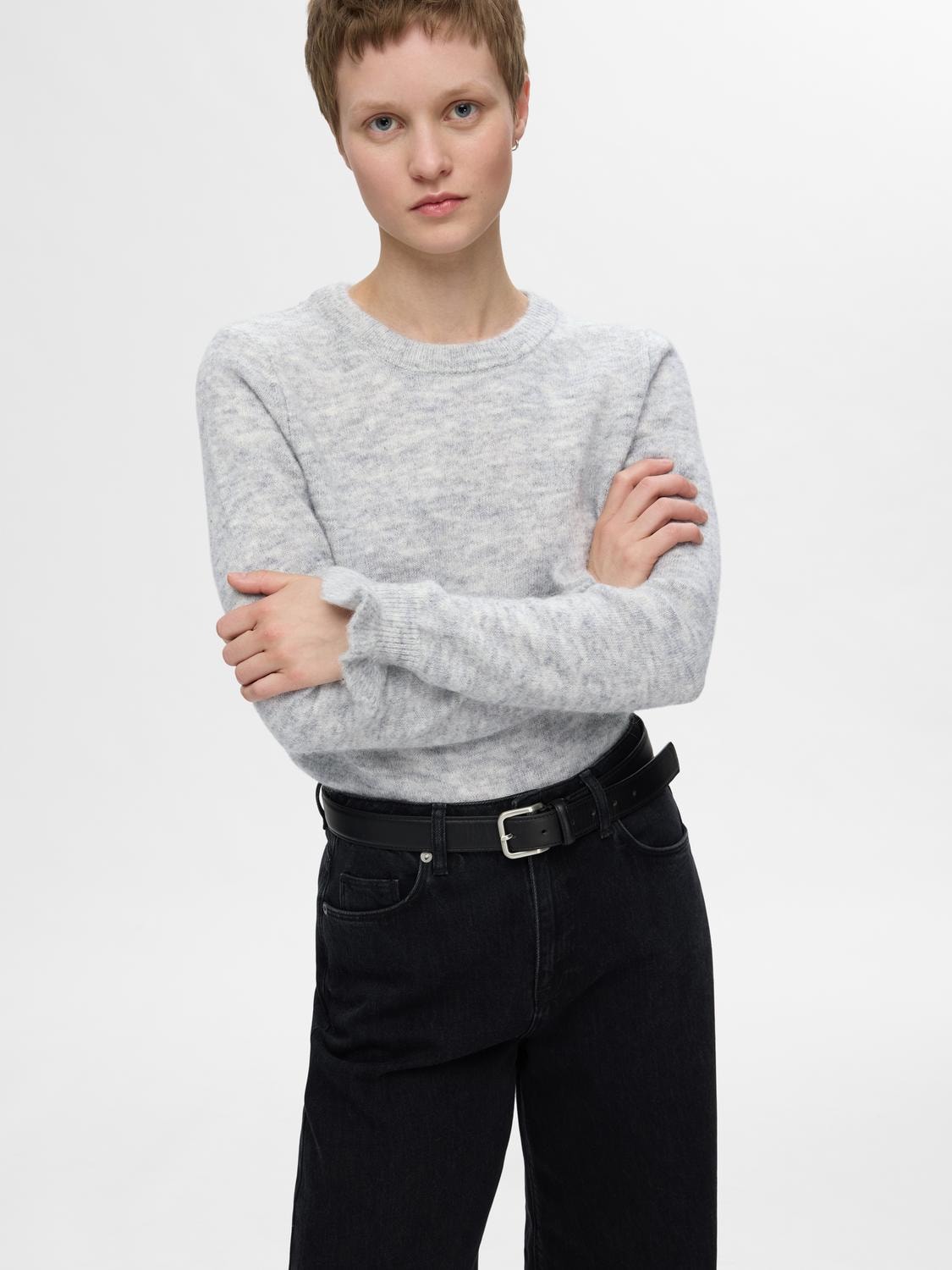 Selected Femme Lulu Stickad Tröja - Ljusgrå Melange