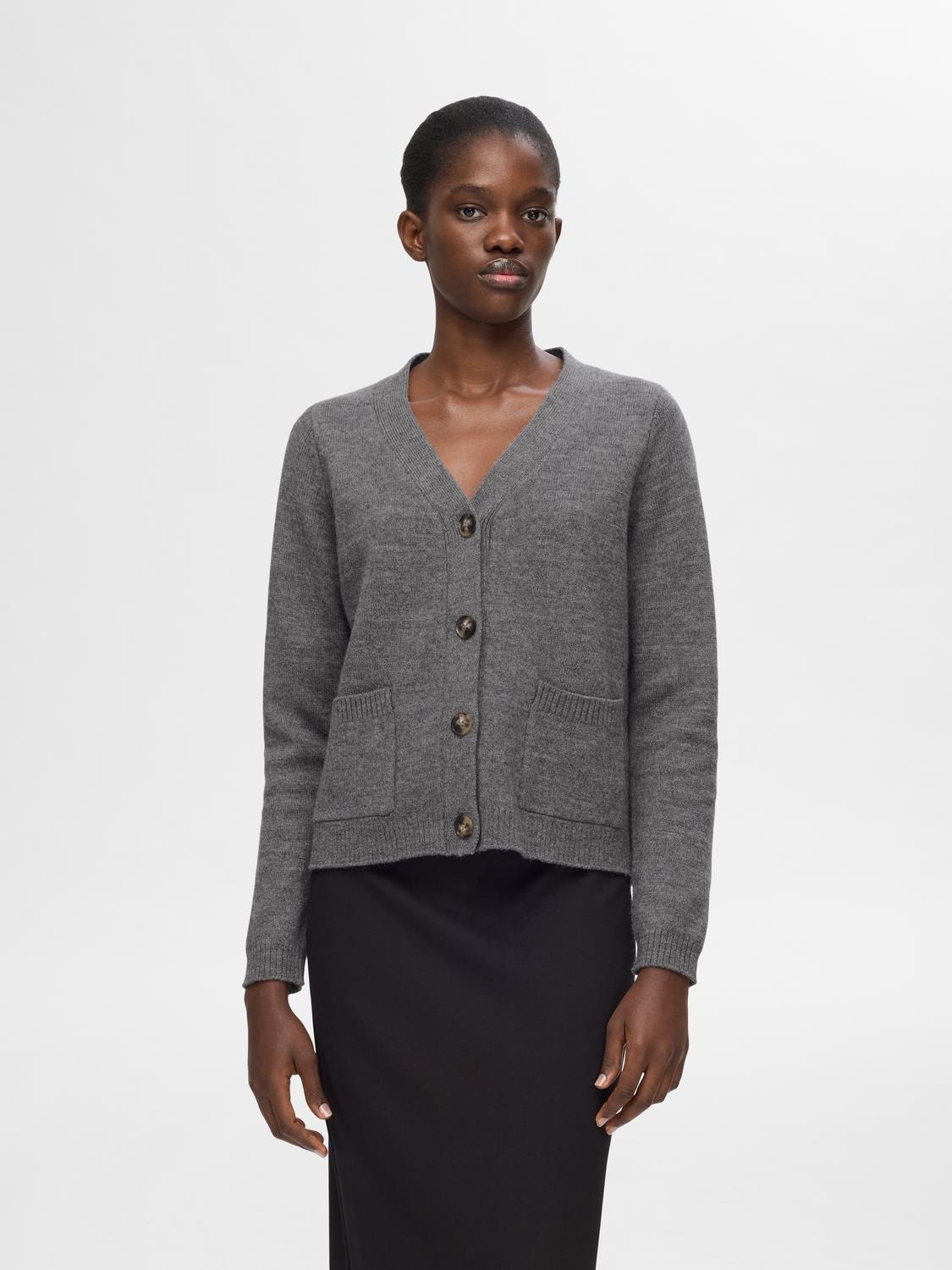Ana Ls Knit Cardigan - Medium Grey Melange
