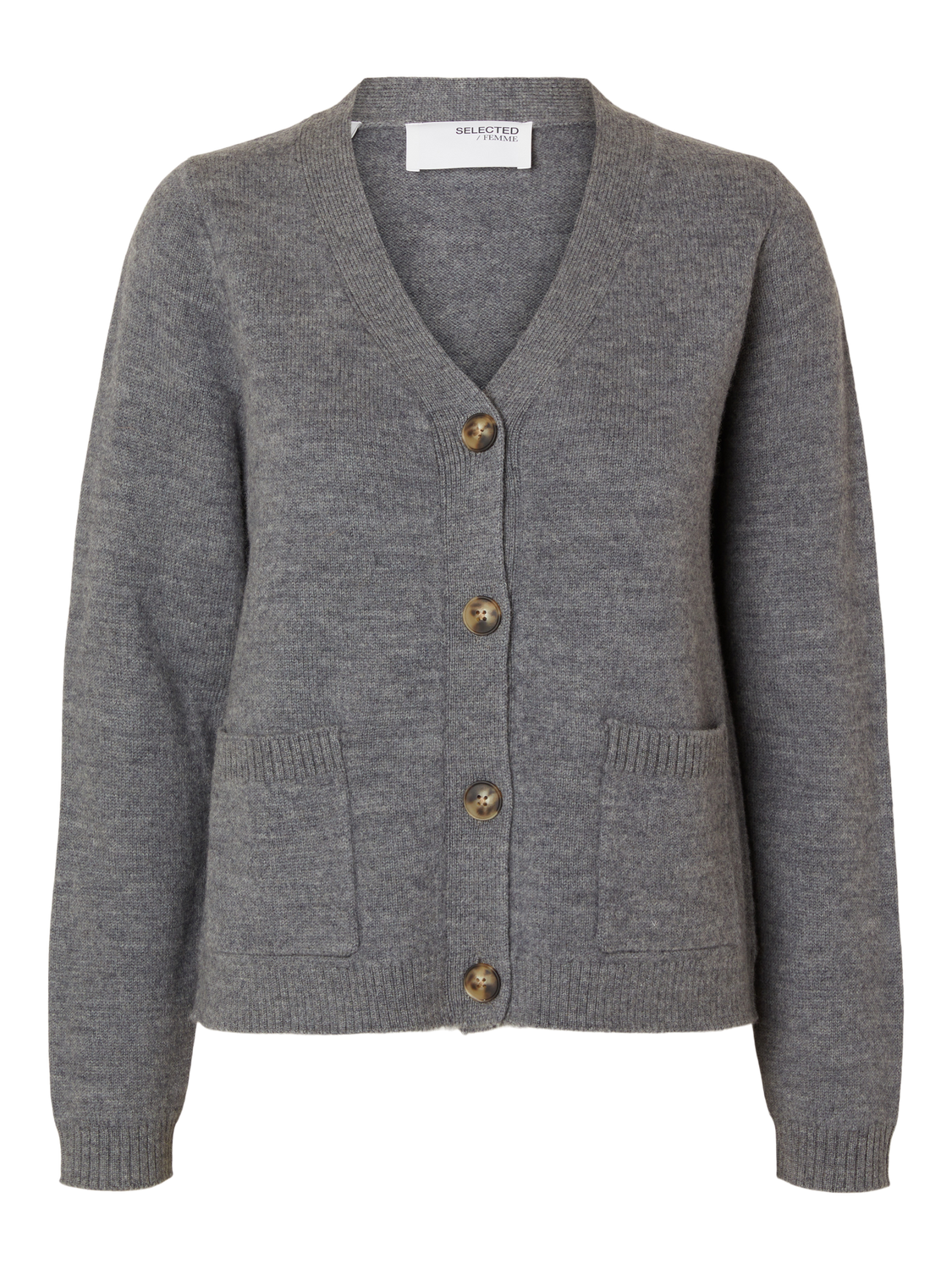 Ana Ls Knit Cardigan - Medium Grey Melange