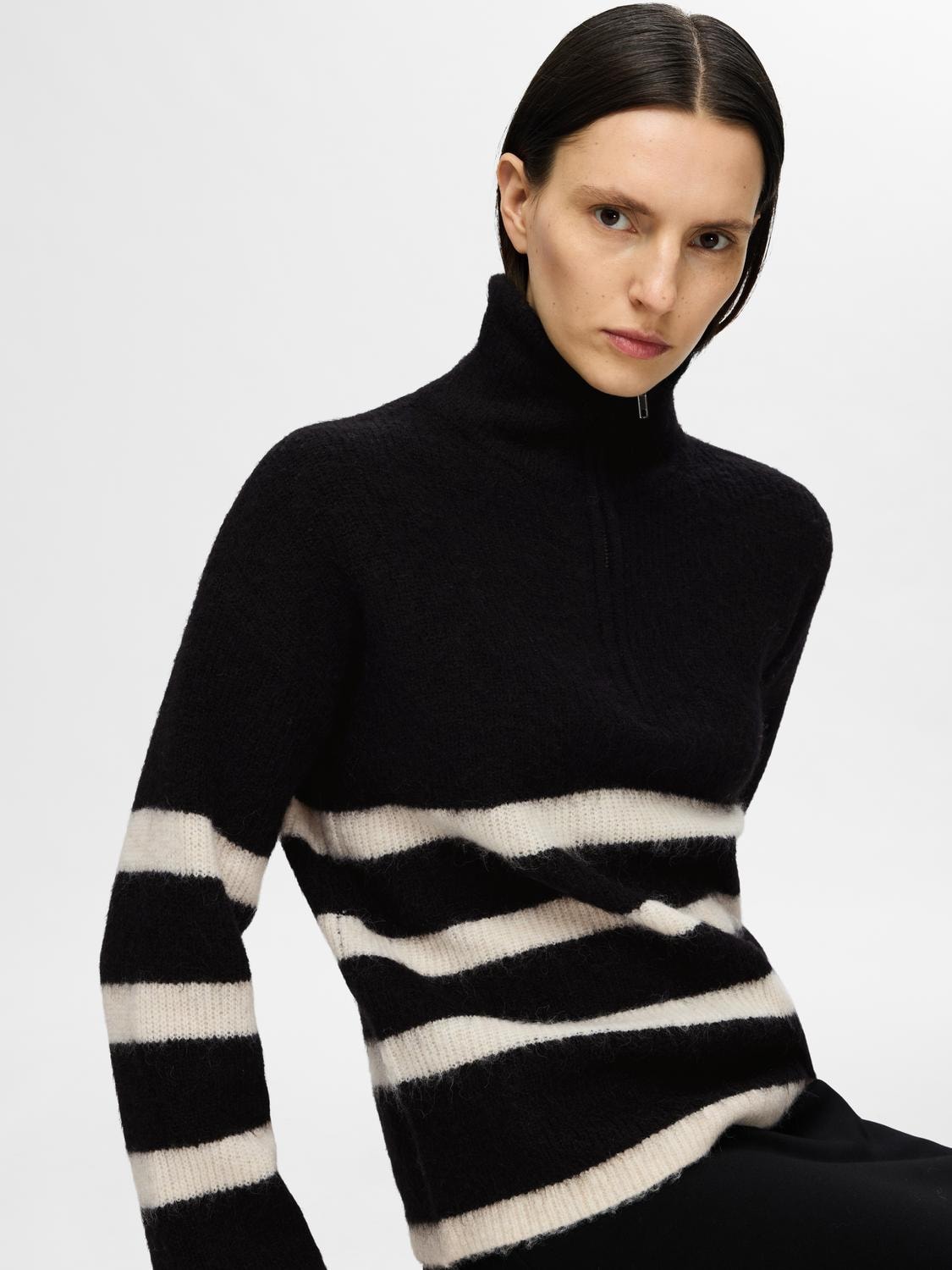 Maline LS Knit Half Zip - Black Birch