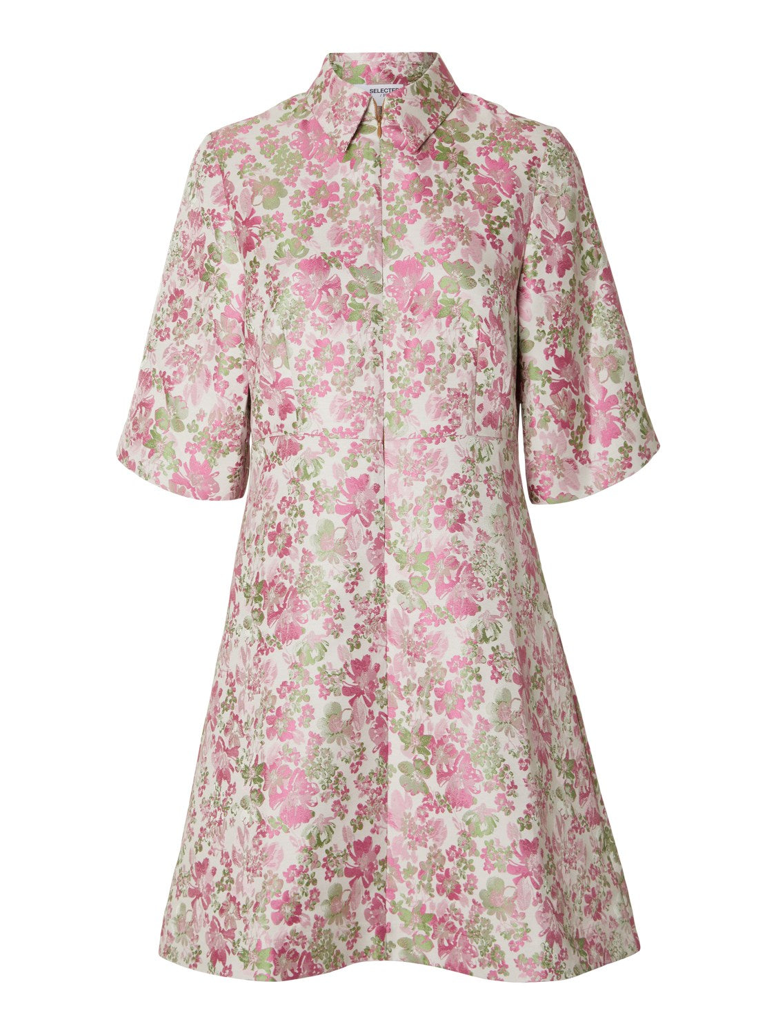 Arisa-Elea 2/4 Short Jacquard Dress - Snow White Aop