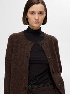 Lulu Ls Knit Short Cardigan - Coffee Bean Melange
