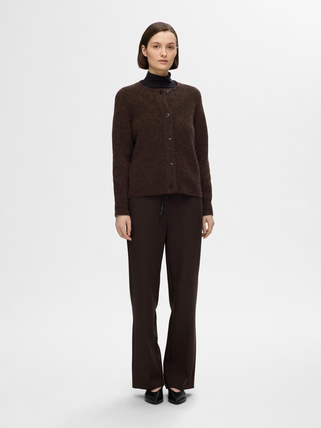 Lulu Ls Knit Short Cardigan - Coffee Bean Melange