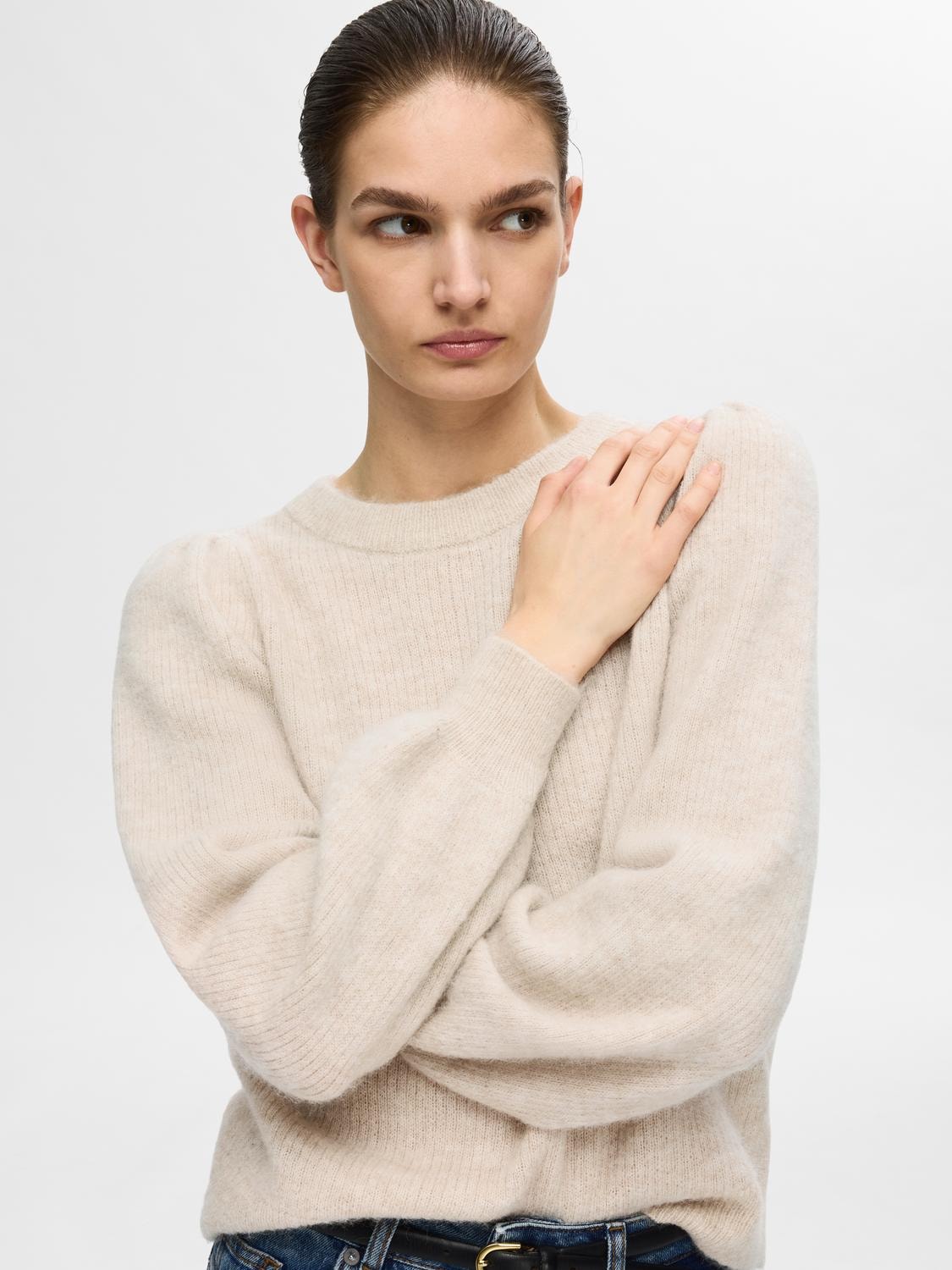 Lulu Ls Knit Rib O-Neck - Birch Melange