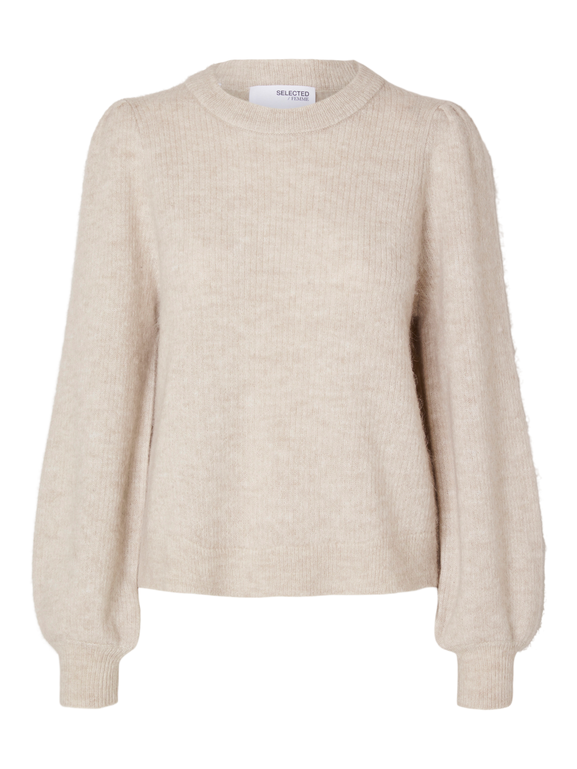 Lulu Ls Knit Rib O-Neck - Birch Melange