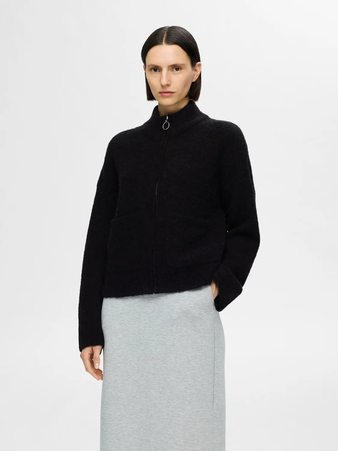 Sia Ras Ls Knit Zipper Kofta - Svart
