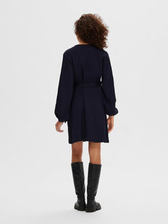 Quinn Ls Short Wrap Dress At - Dark Sapphire