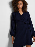 Quinn Ls Short Wrap Dress At - Dark Sapphire
