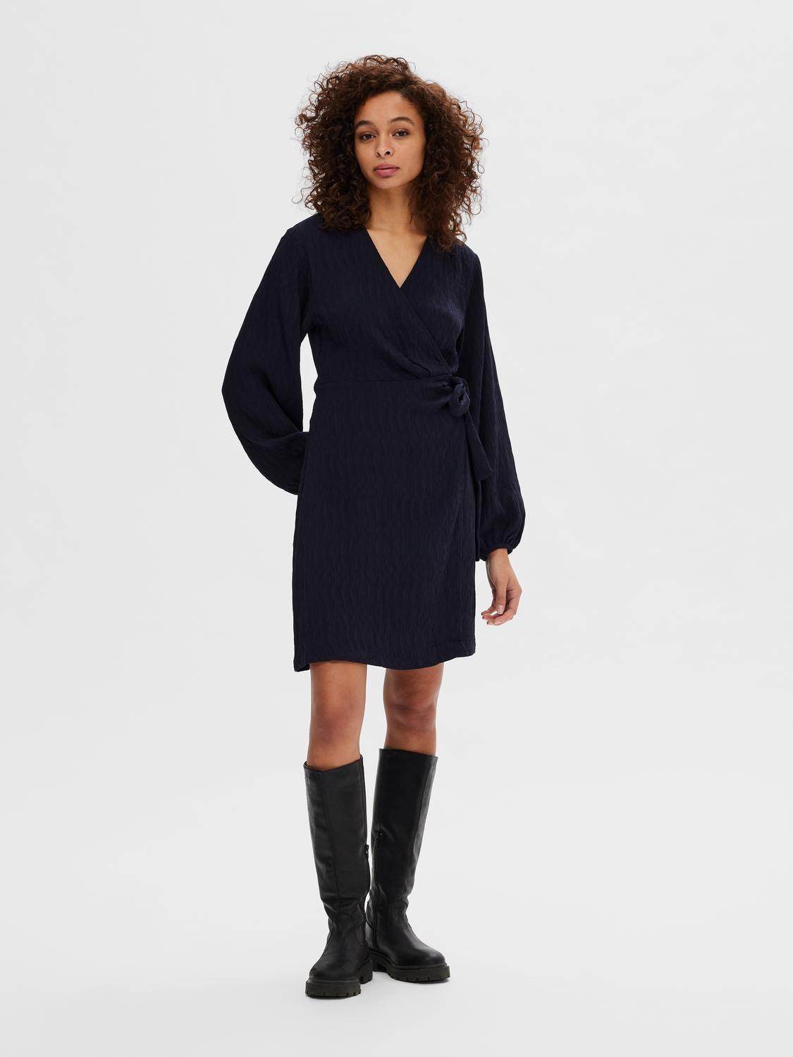 Quinn Ls Short Wrap Dress At - Dark Sapphire