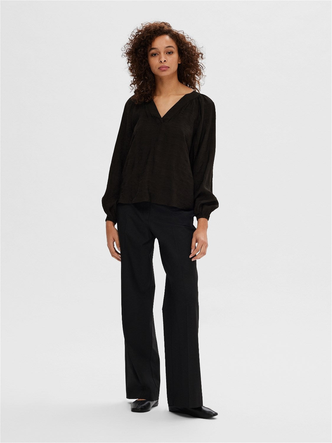 Percy Ls V-Neck Top At - Black