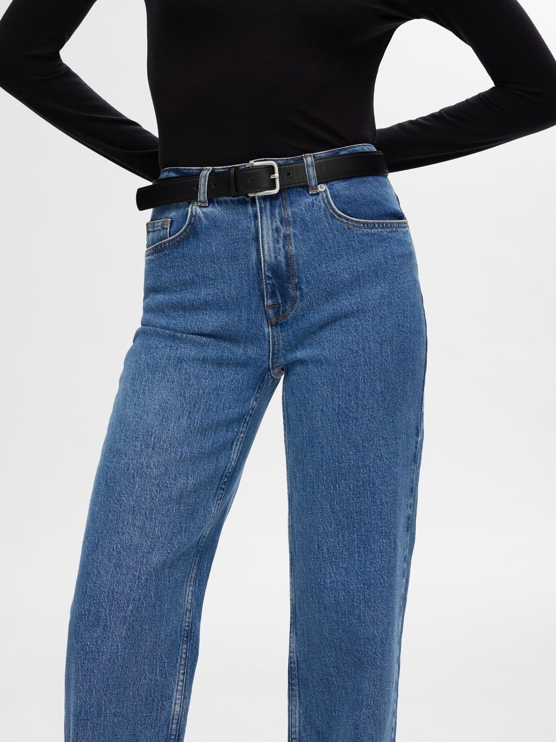 Alice Hw Wide Long Wing Jeans - Medium Blue Denim