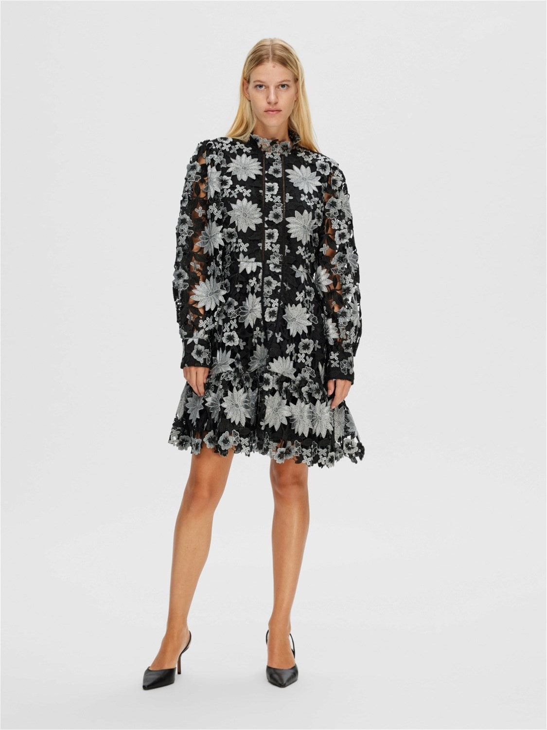 Silja Ls Embroidery Short Dress Multi - Black Multi Color Silver