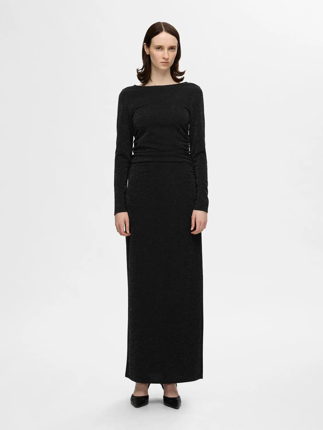 Marwa Ls Deep Back Ankle Dress - Black