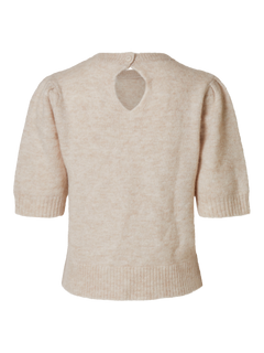Lulu Ss Open Back Knit O-Neck - Birch Melange