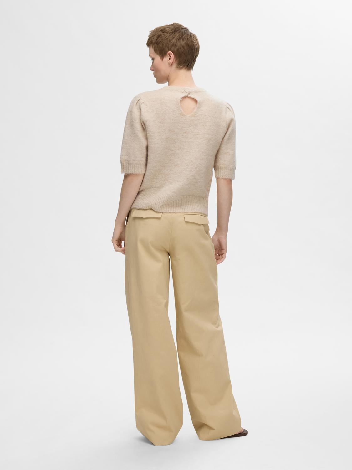 Lulu Ss Open Back Knit O-Neck - Birch Melange