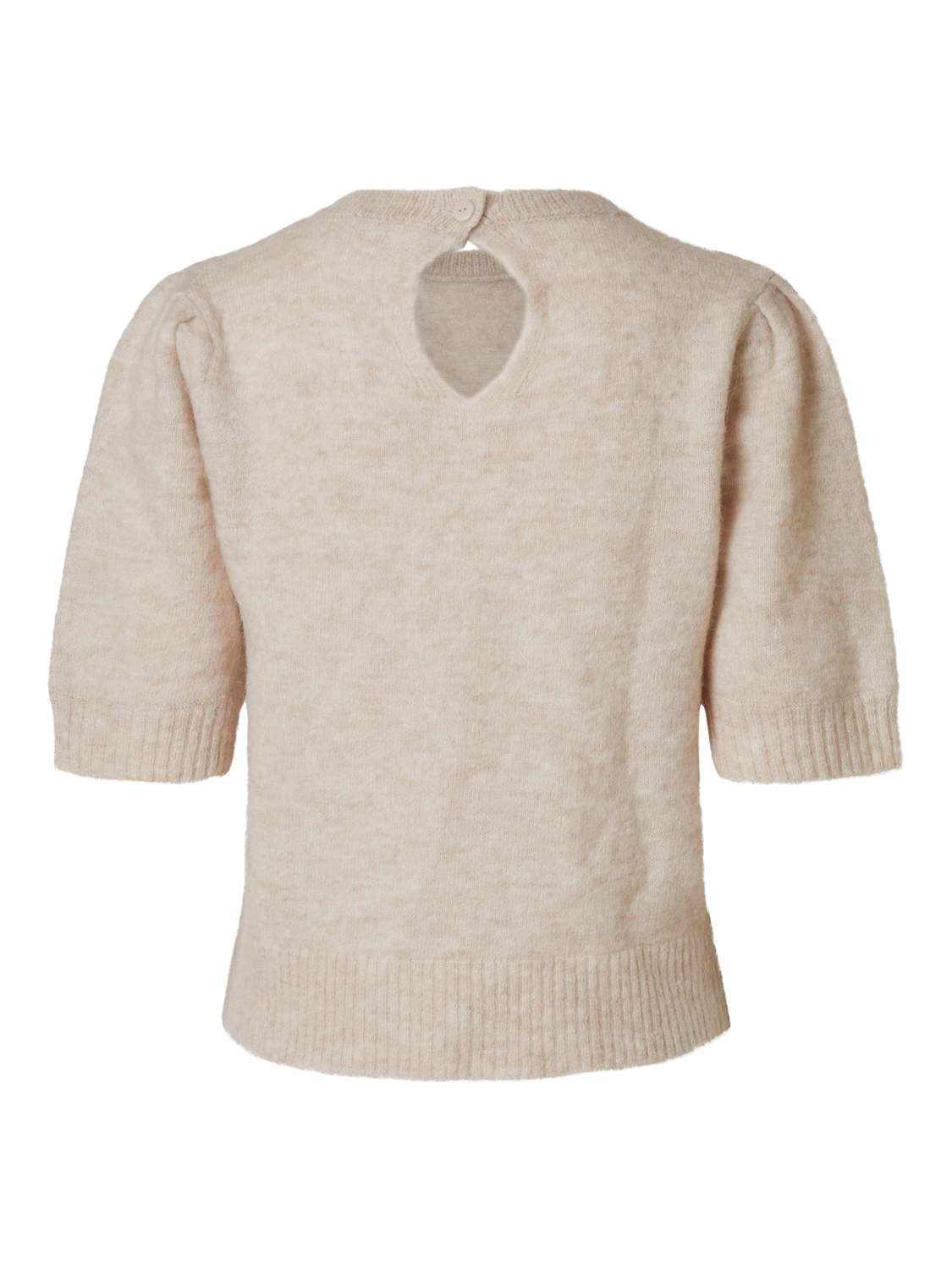 Lulu Ss Open Back Knit O-Neck - Birch Melange