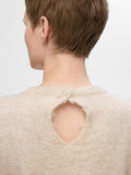 Lulu Ss Open Back Knit O-Neck - Birch Melange