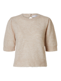 Lulu Ss Open Back Knit O-Neck - Birch Melange