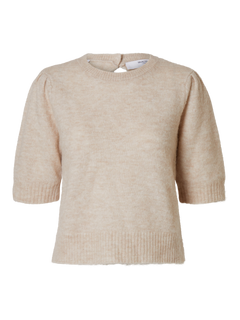 Lulu Ss Open Back Knit O-Neck - Birch Melange