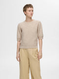 Lulu Ss Open Back Knit O-Neck - Birch Melange