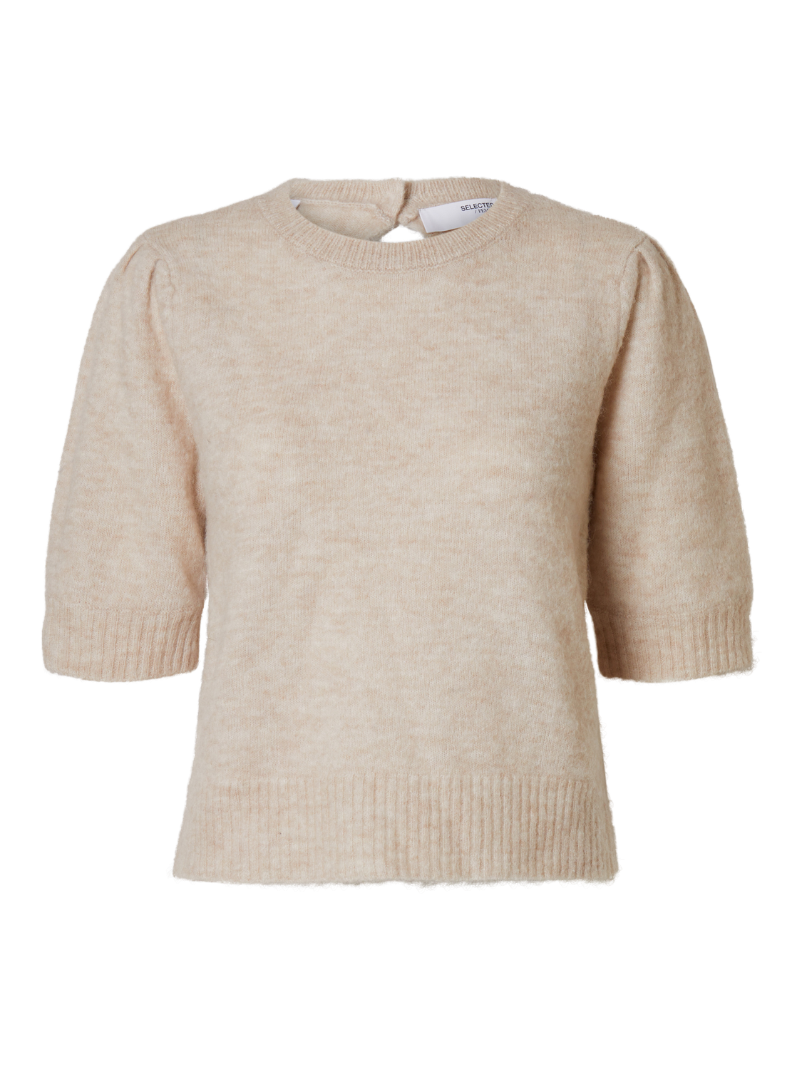 Lulu Ss Open Back Knit O-Neck - Birch Melange