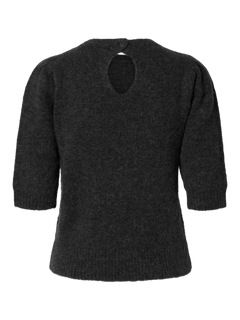 Lulu Ss Open Back Knit O-Neck - Volcanic Ash Melange
