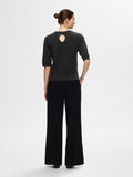 Lulu Ss Open Back Knit O-Neck - Volcanic Ash Melange
