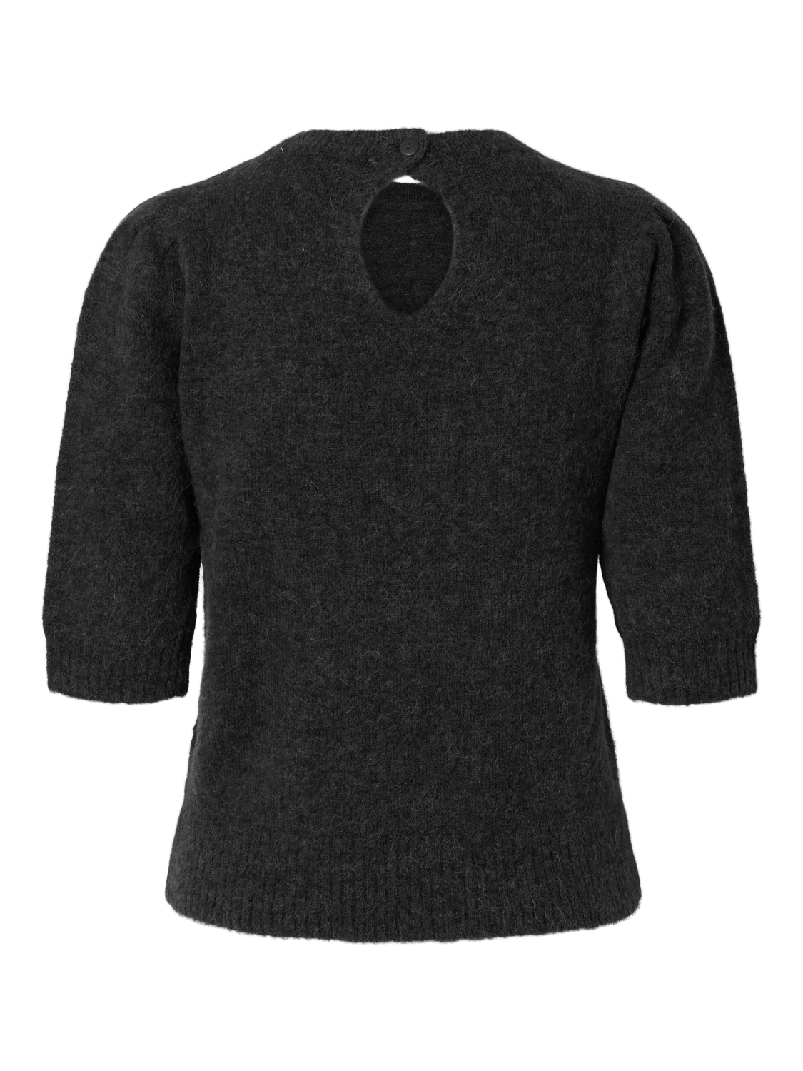 Lulu Ss Open Back Knit O-Neck - Volcanic Ash Melange