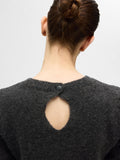 Lulu Ss Open Back Knit O-Neck - Volcanic Ash Melange