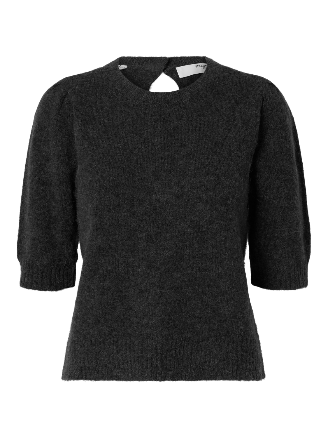 Lulu Ss Open Back Knit O-Neck - Volcanic Ash Melange