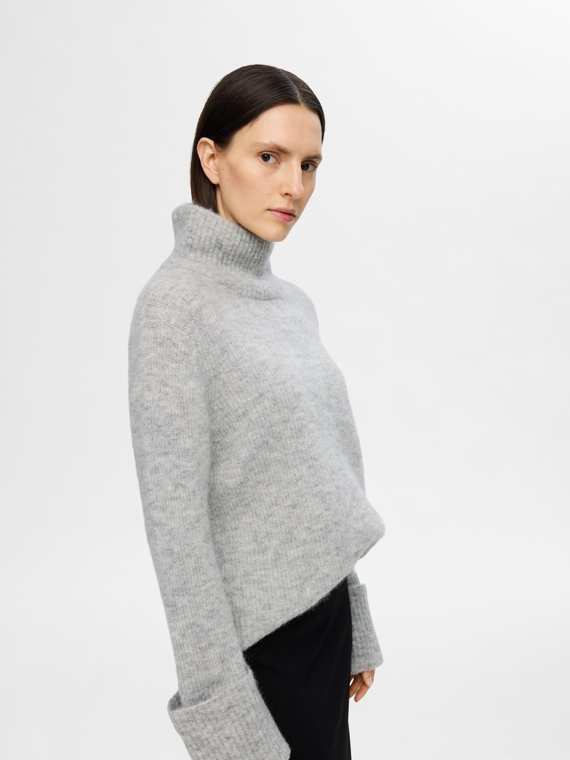 Sia Ras Ls Knit High Neck - Light Grey Melange