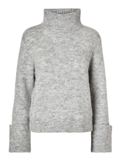 Sia Ras Ls Knit High Neck - Light Grey Melange